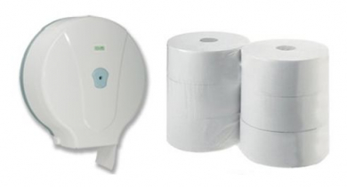 Toilettenpapierspender Jumbo + 6 Rollen Toilettenpapier