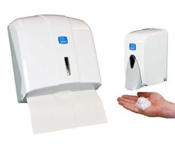 Papierhandtuchspender und Schaumseifenspender 500 ml im Set