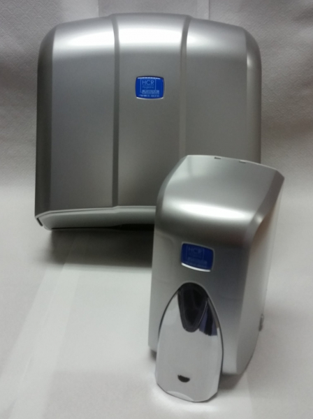 Papierhandtuchspender und Seifenspender 500 ml in metall/chrom-Optik, im Set